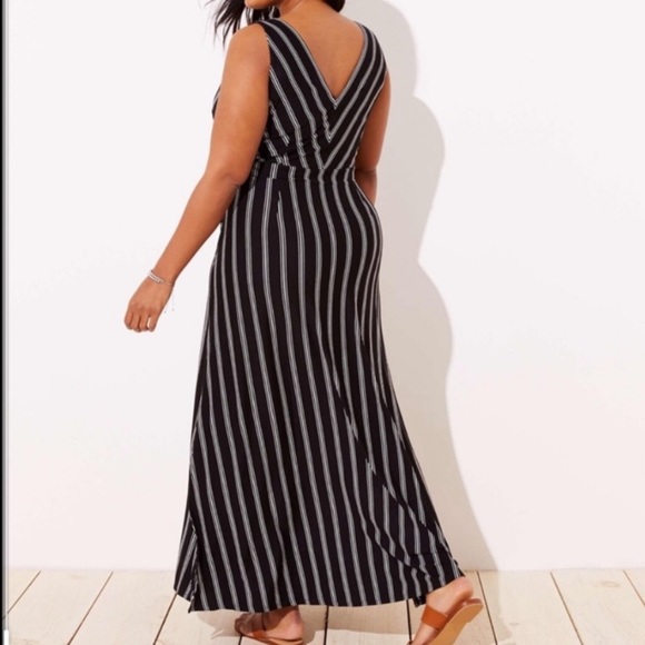Loft Beach Black Striped Sleeveless Waist Tie Maxi Dress Medium - Picture 2 of 11